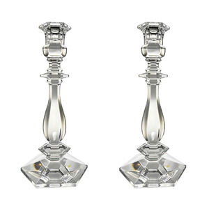 Vintage 10" Pair Val Saint-Lambert Lafayette Multi-Sided Crystal Candlesticks